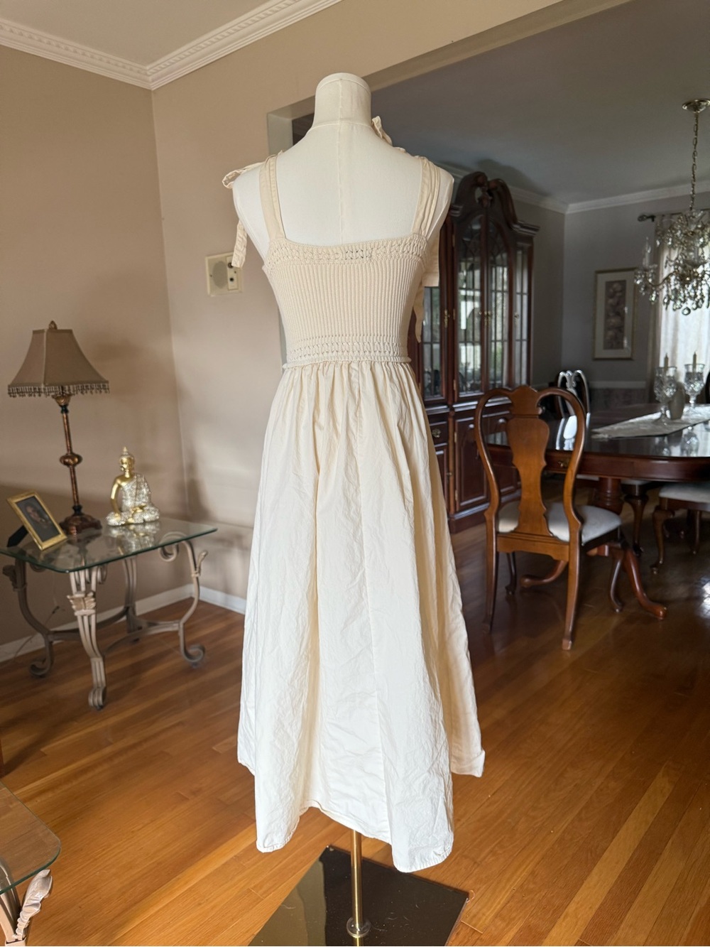 Vintage Cream Tie-Shoulder Smocked Maxi Dress - Picture 2 of 3